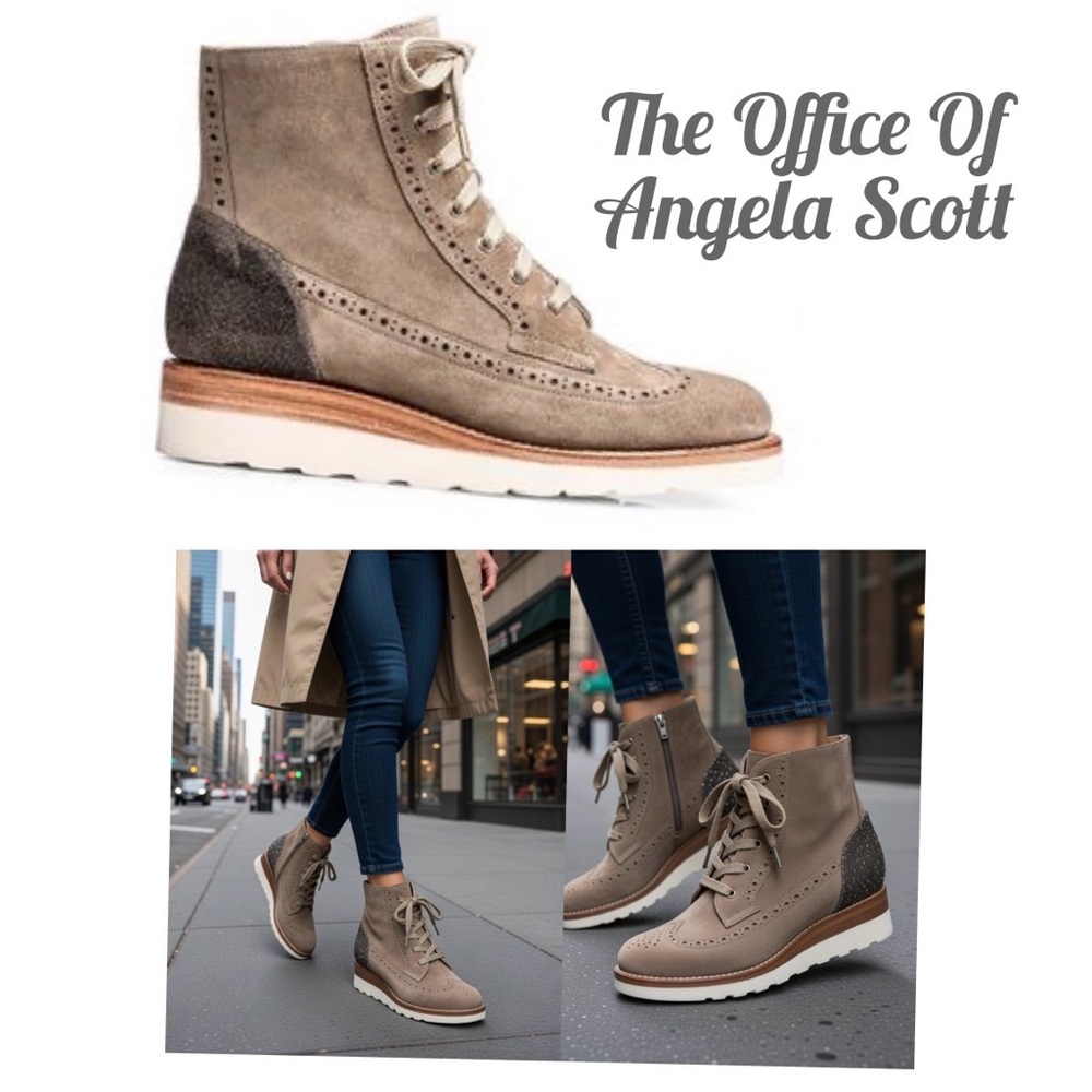 The Office of Angela Scott Mr. Harrison Neutral  Lace Up Suede Boots Size 37.5